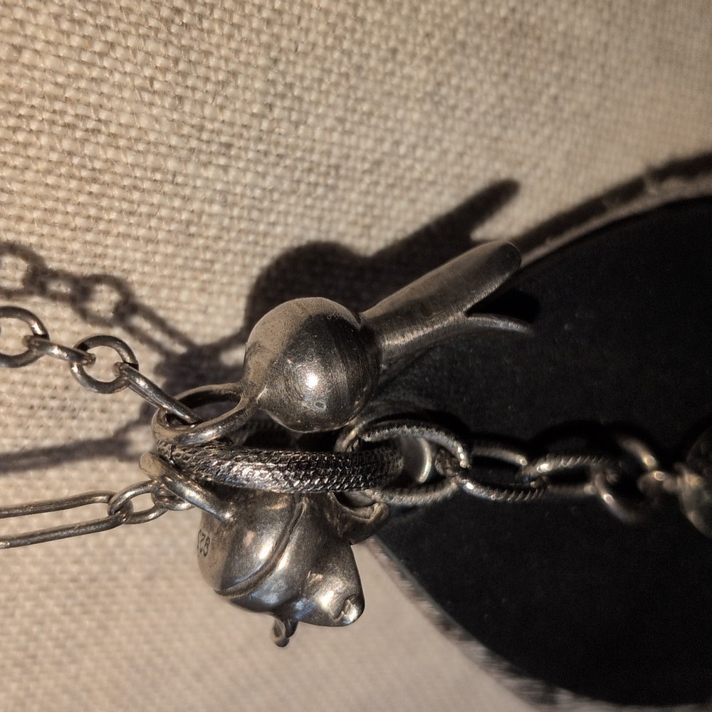 Double D Ranch Peyote Bird Squash Blossom Silver and Black Pendant Necklace - Picture 3 of 5